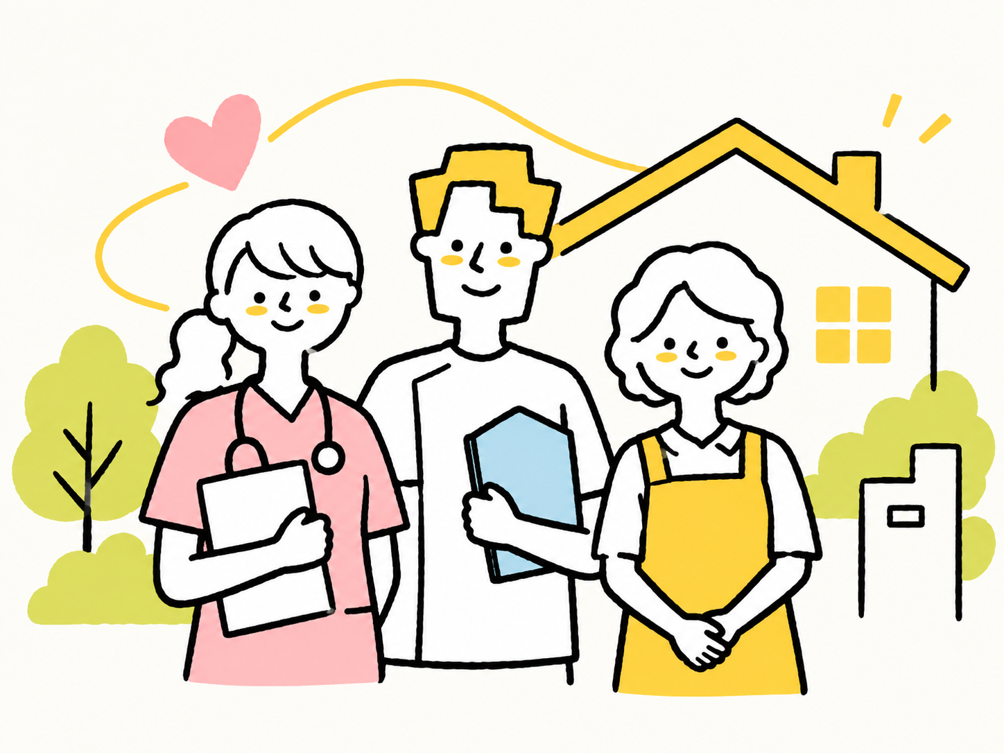 訪問看護・訪問介護のチームを表したイラスト